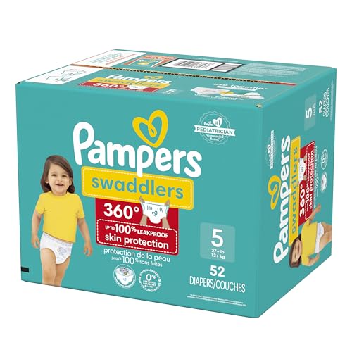 Pampers Swaddlers 360 Diapers – Size 5 Super Pack, 52 Count