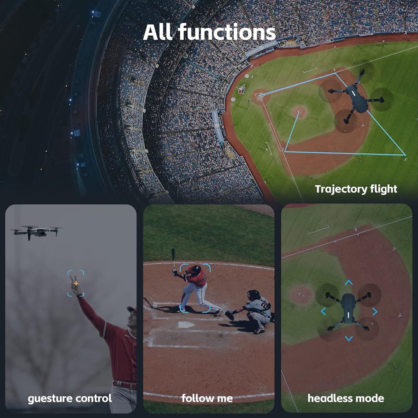 Drones with Camera for Adults Kids, Foldable RC Quadcopter, Helicopter Toys, 1080P FPV Video Drone for Beginners, 2 Batteries, Carrying Case, One Key Start, Altitude Hold,Headless Mode,3D Flips