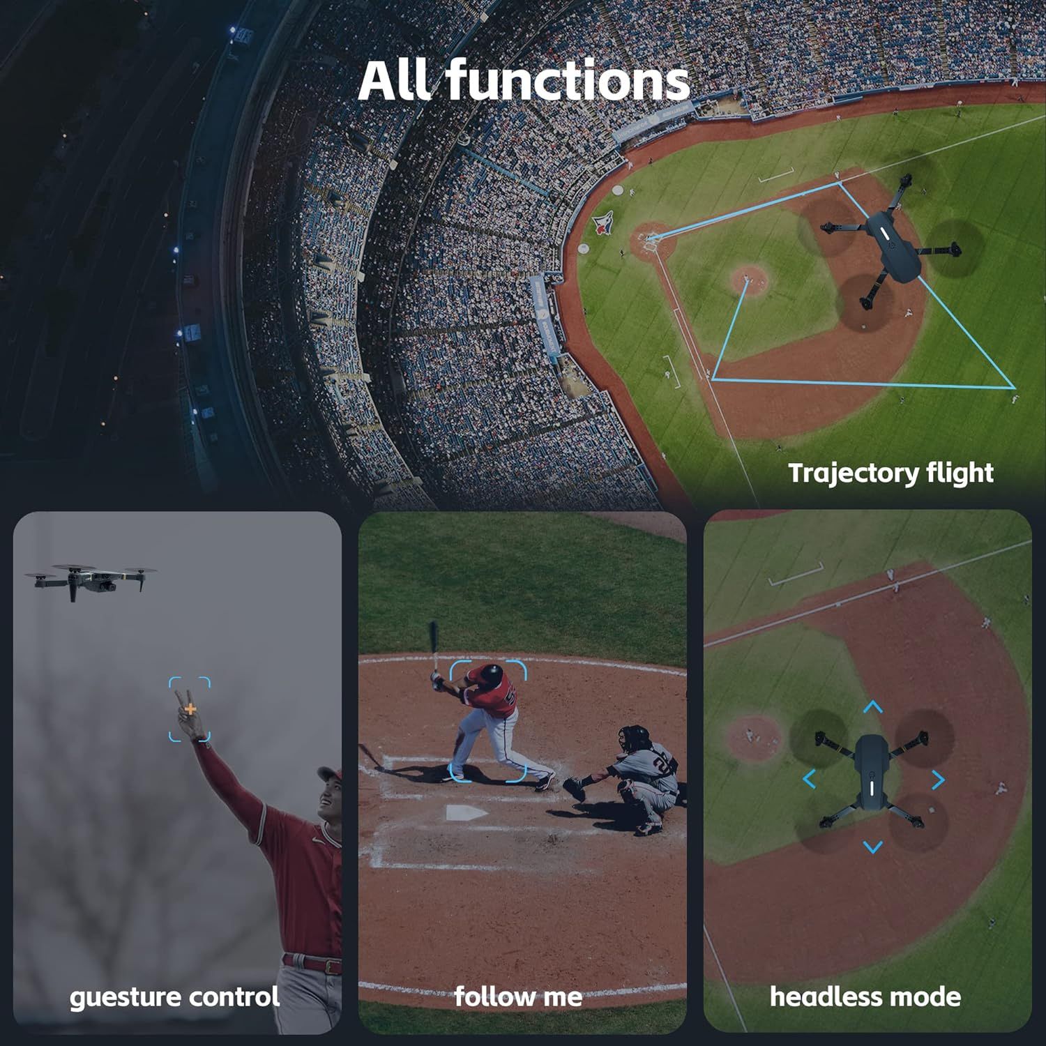 Drones with Camera for Adults Kids, Foldable RC Quadcopter, Helicopter Toys, 1080P FPV Video Drone for Beginners, 2 Batteries, Carrying Case, One Key Start, Altitude Hold,Headless Mode,3D Flips