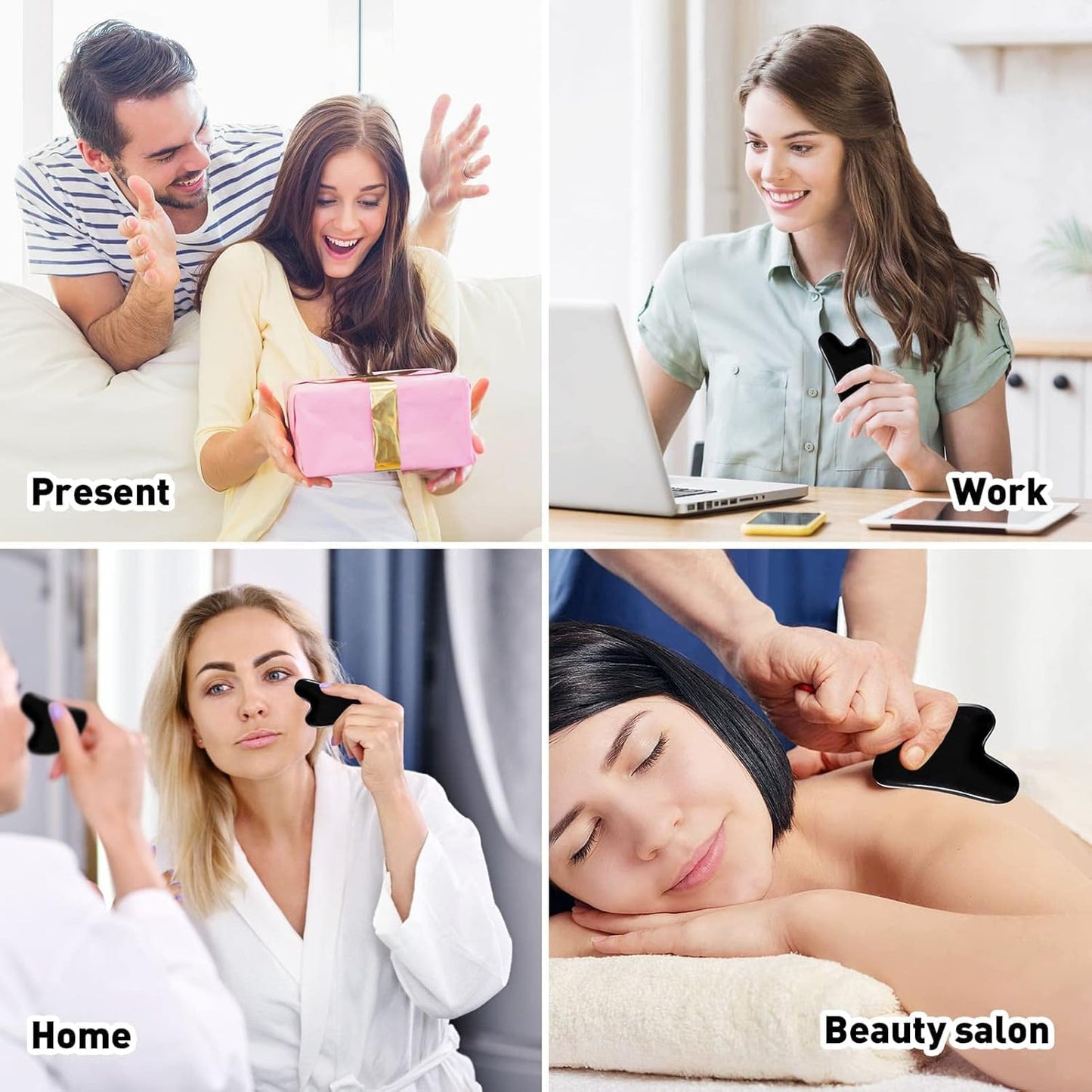 Gua Sha Massage Tool,Black Guasha Board Facial Tool,Skin Care Massager,Natural Jade Stone for Face,Eyes,Neck & Body-Spa Relaxing Meditation,Traditional Acupuncture Therapy Fight Against Aging