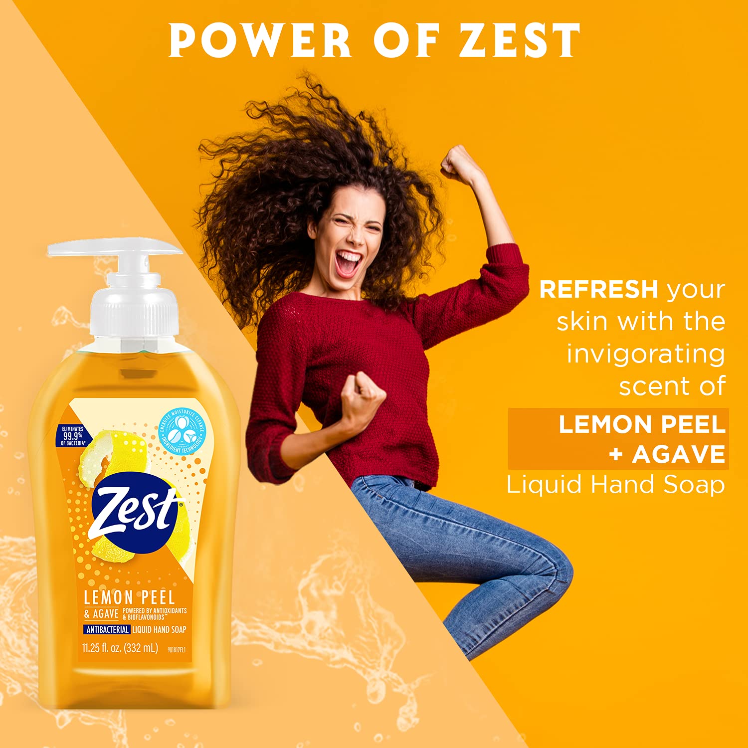 Zest Lemon Peel and Agave Liquid Hand Soap - Invigorating and Energizing Ingredients Refresh, Moisturize and Soothe your Skin - 11.25 Fl Oz