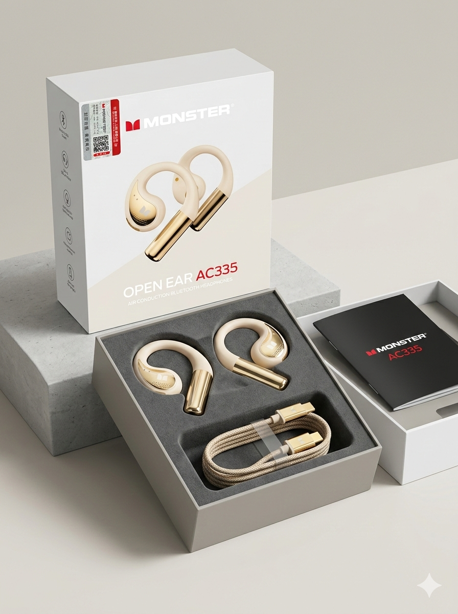 Monster Open Ear AC335 Bluetooth 5.4 Wireless Headphones 24H Playtime IPX5 Sweat Resistant ENC Calls