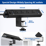 40W Fast Charging Desk Clamp Power Strip with 4 USB-C Ports and 8 AC Outlets Desktop Edge Mount Surge Protector