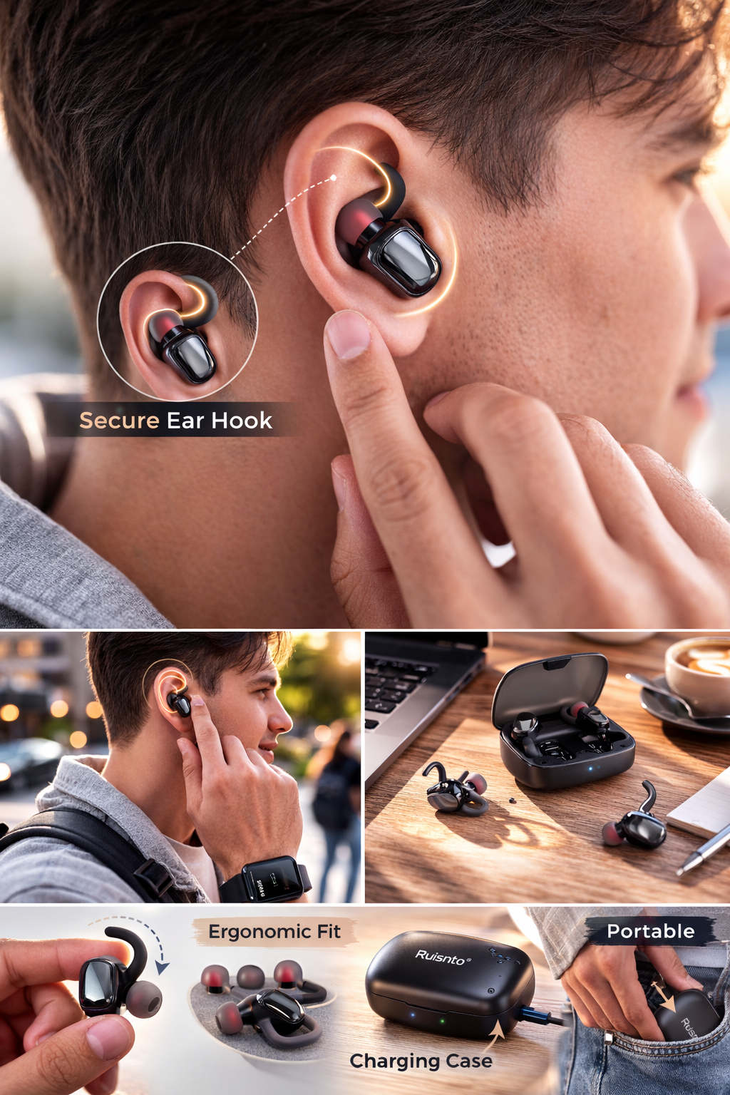 Ruisnto Wireless Earbuds Bluetooth 5.4 - Noise Cancelling & Deep Bass Stereo