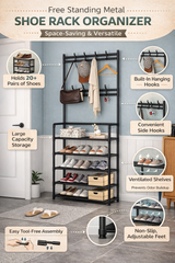 Free Standing Metal Shoe Rack Organizer Space Saving Closet Entryway Shoe Shelf Stand