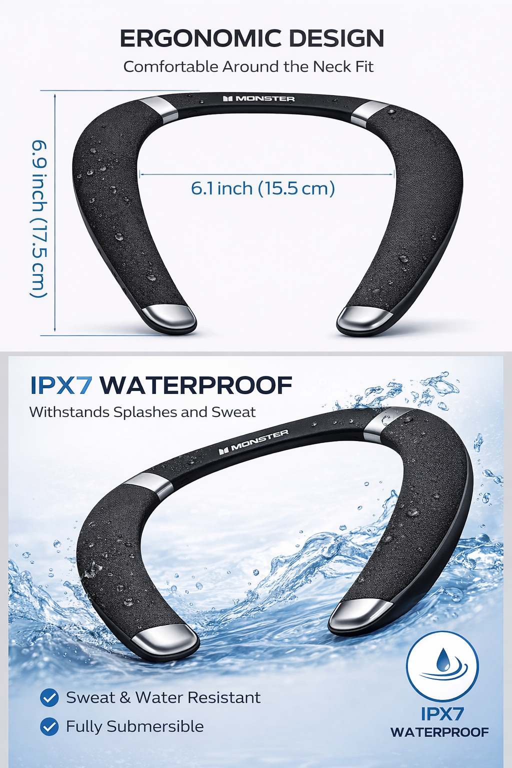 Monster Boomerang Neckband Bluetooth Speaker – IPX7 Waterproof Wearable Speaker