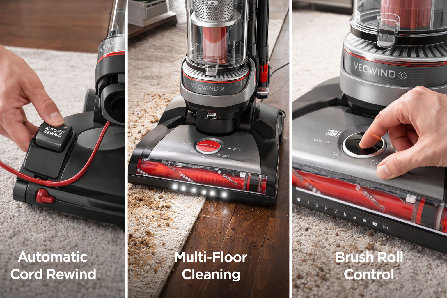 Hoover WindTunnel Whole House Rewind Upright Vacuum Cleaner – Corded, Bagless, Multi-Floor (Refurbished)