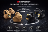 Monster Open Ear AC221 Bluetooth 6.0 Wireless Clip-On Headphones 30H Playback IPX6 Waterproof