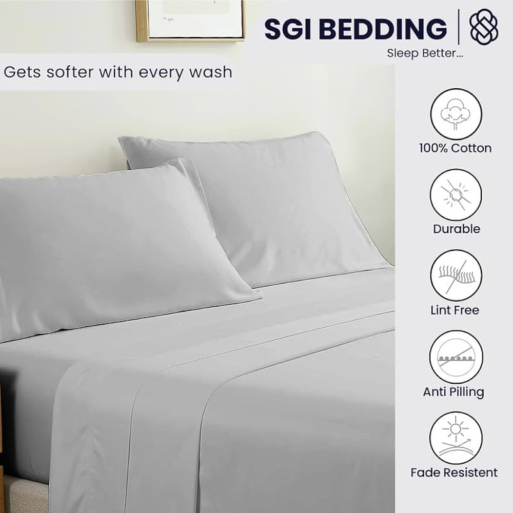 SGI bedding 100% Egyptian Cotton 600 TC Sheet Set Soft & Smooth Sateen Weave 4 Pc Sheet Set - 1 Fitted Sheet, 1 Flat Sheet & 2 Pillowcase 15" inch Deep Pocket (Full, White Solid)