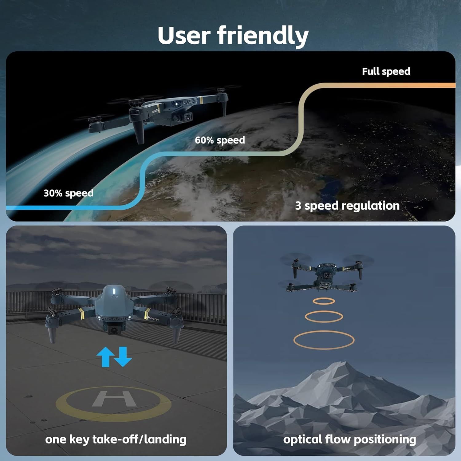 Drones with Camera for Adults Kids, Foldable RC Quadcopter, Helicopter Toys, 1080P FPV Video Drone for Beginners, 2 Batteries, Carrying Case, One Key Start, Altitude Hold,Headless Mode,3D Flips