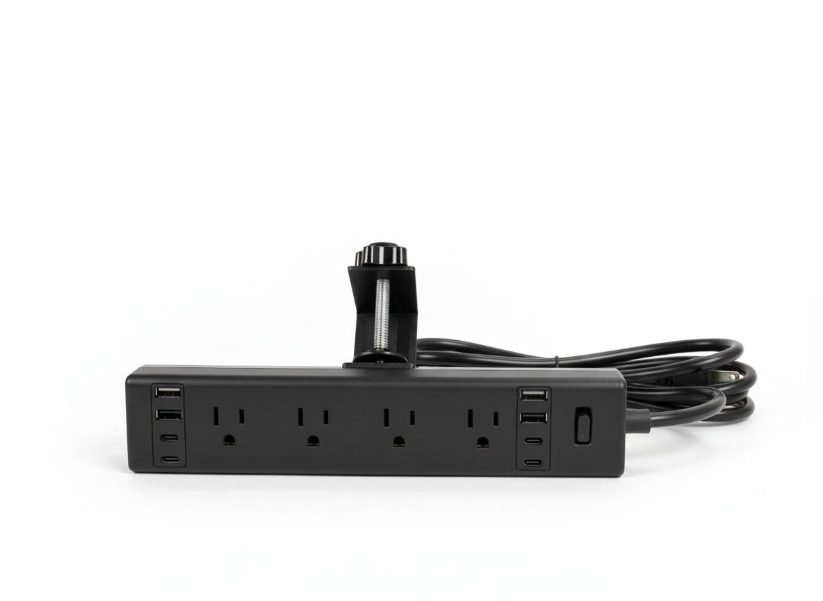 40W Fast Charging Desk Clamp Power Strip with 4 USB-C Ports and 8 AC Outlets Desktop Edge Mount Surge Protector