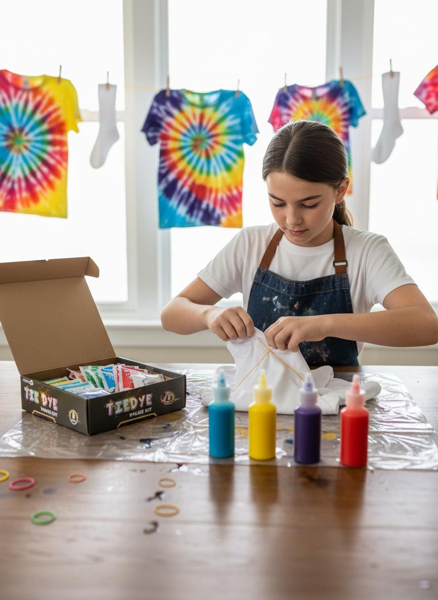 8 Colour Tie Dye Kit All-In-One Fabric Dye Set with Bottles Gloves Rubber Bands DIY Shirt Craft Kit