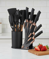 19 Piece Silicone Cooking Utensils Set with Holder and Kitchen Knife Set Heat Resistant Kitchen Tools