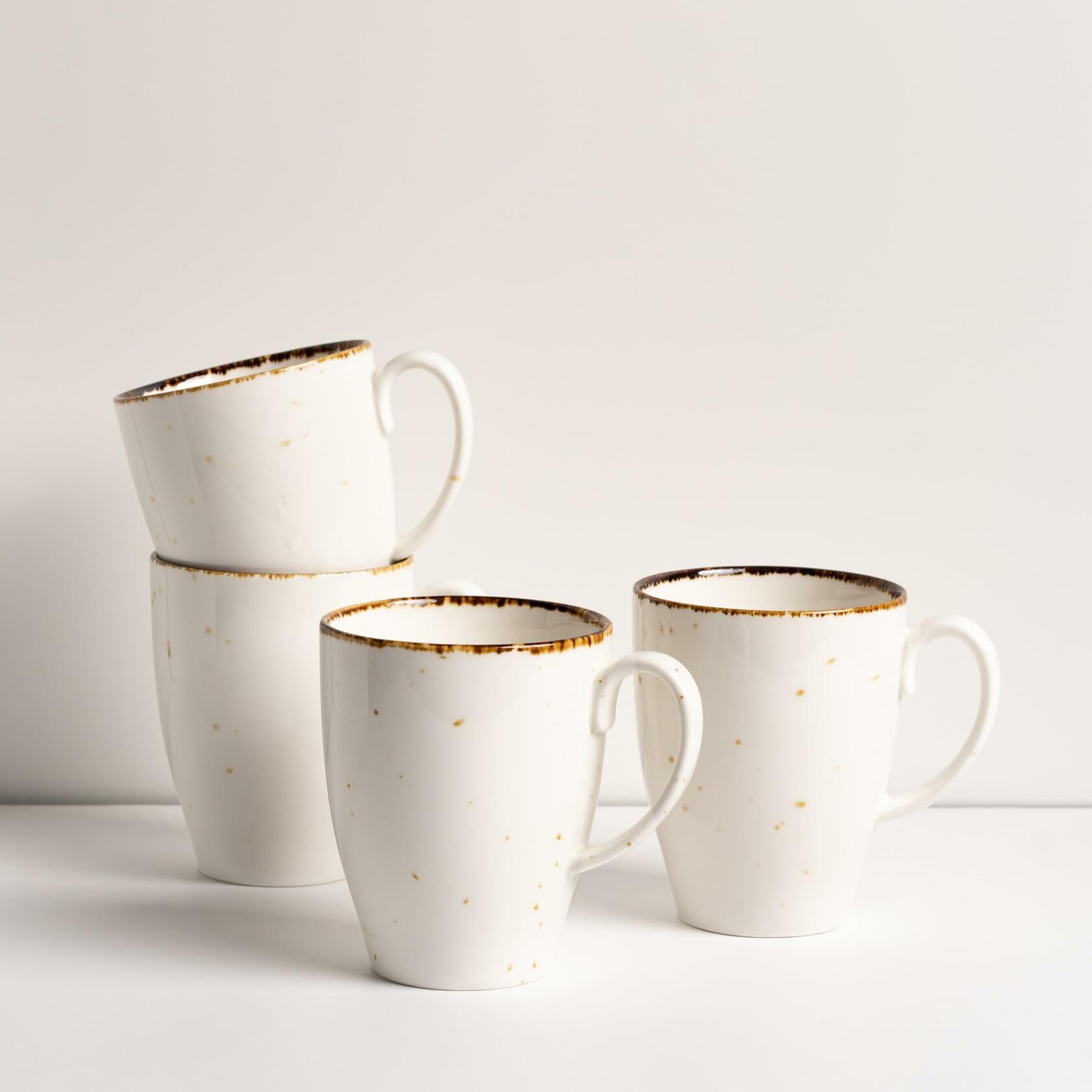 Porcelain Coffee Mug Set of 4. Cups for Tea, Cappuccino, Latte, Chocolate, Hot or Cold Drinks. Porcelain Coffee Cups with Big Handle 12.5 oz. Microwave, Oven, and Dishwasher Safe, Scratch Resistant