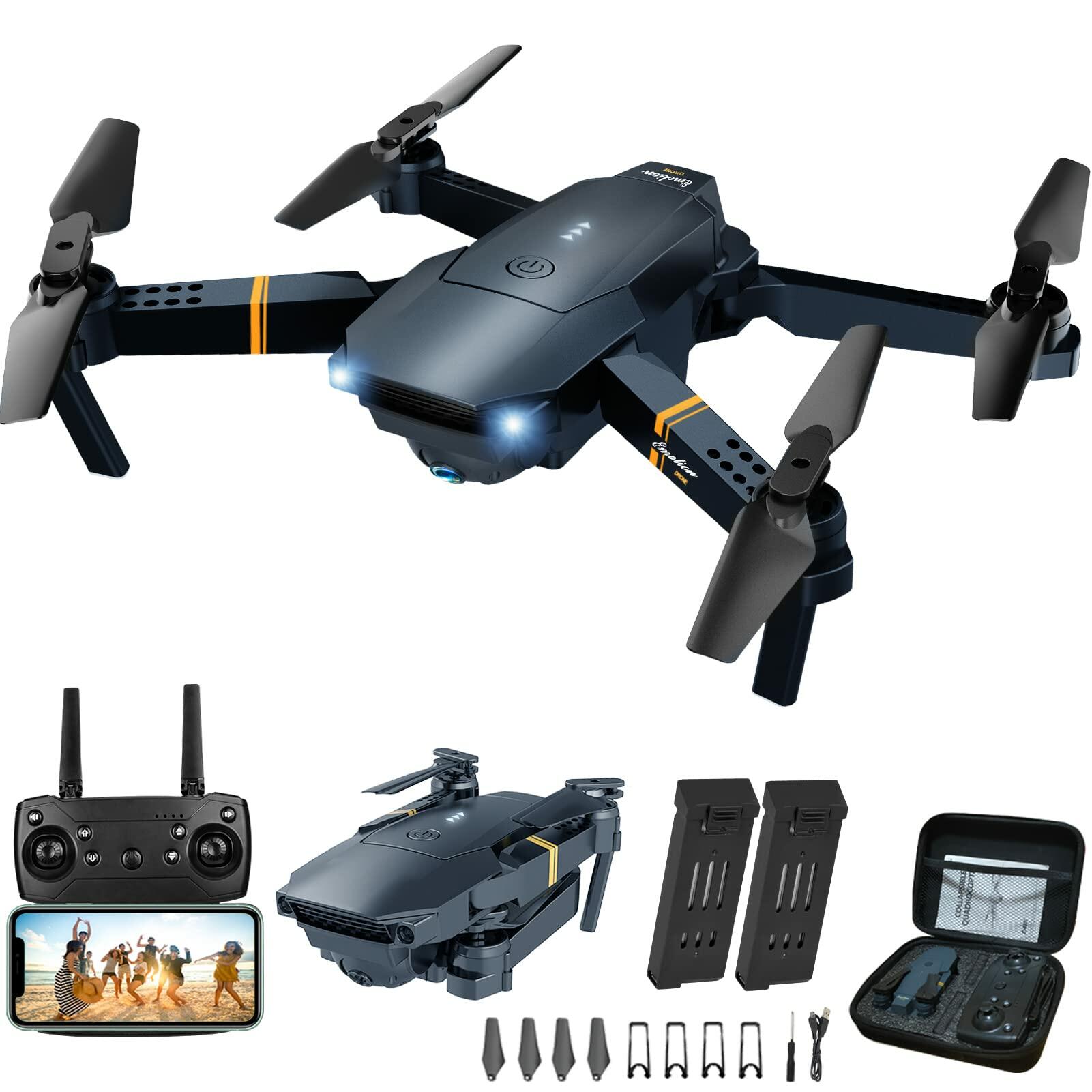 Drones with Camera for Adults Kids, Foldable RC Quadcopter, Helicopter Toys, 1080P FPV Video Drone for Beginners, 2 Batteries, Carrying Case, One Key Start, Altitude Hold,Headless Mode,3D Flips
