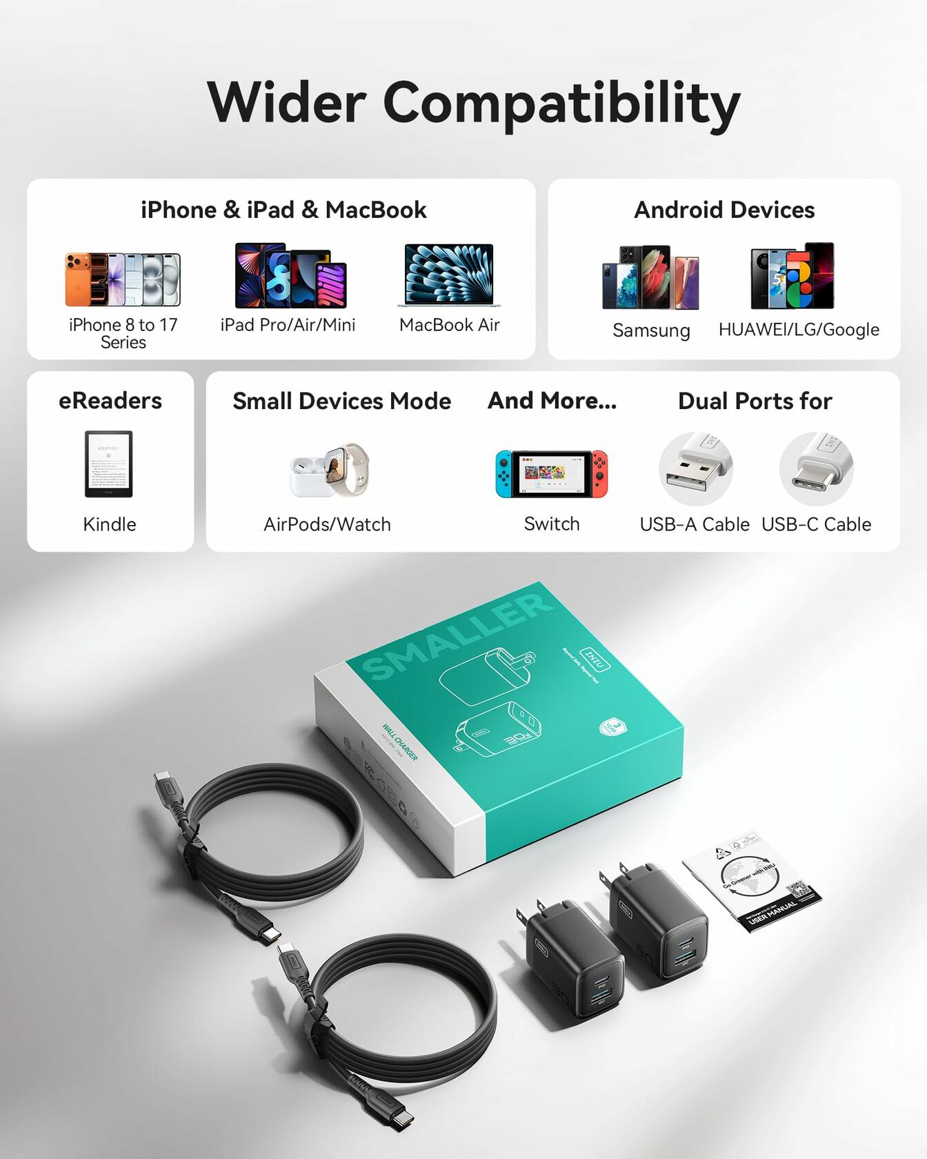 INIU USB C Charger, 30W 2-Pack PD Fast Charging, [USB C + USB A] iPhone 17 Compact Foldable Wall Charger, GaN Tech Type C Power Adapter for iPhone 17 16 15 Pro Max, Samsung S25 S24 iPad Pro Air etc