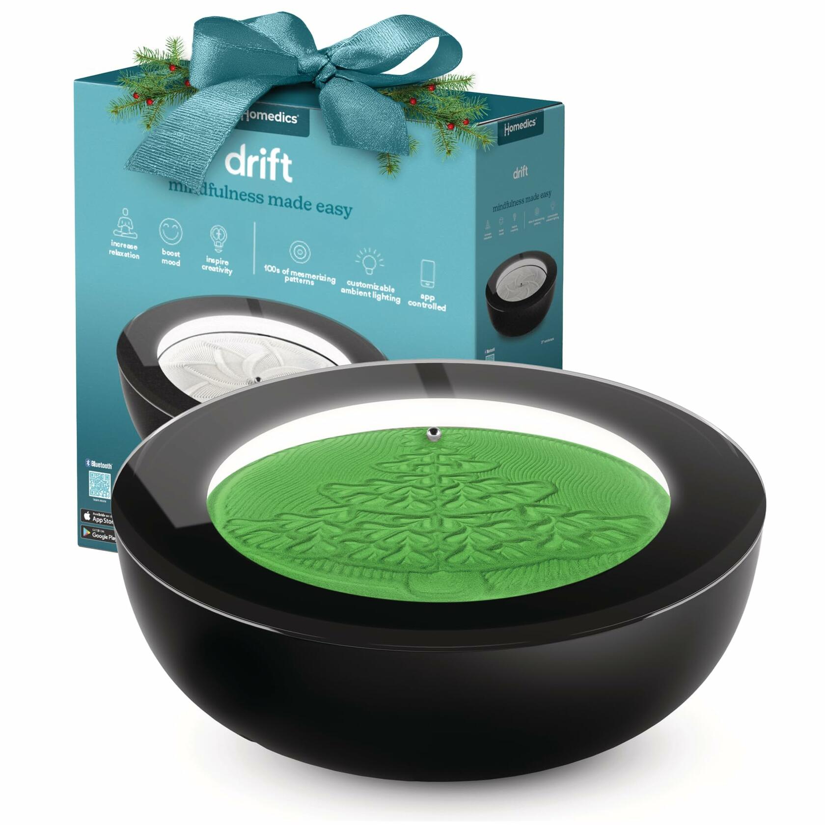 Homedics Drift Sandscape, Motion Sand, Perpetual Motion Machine, Zen Garden, Meditation Accessories, Decorative Sandscape, Bluetooth (21 Inch (Large), Black)