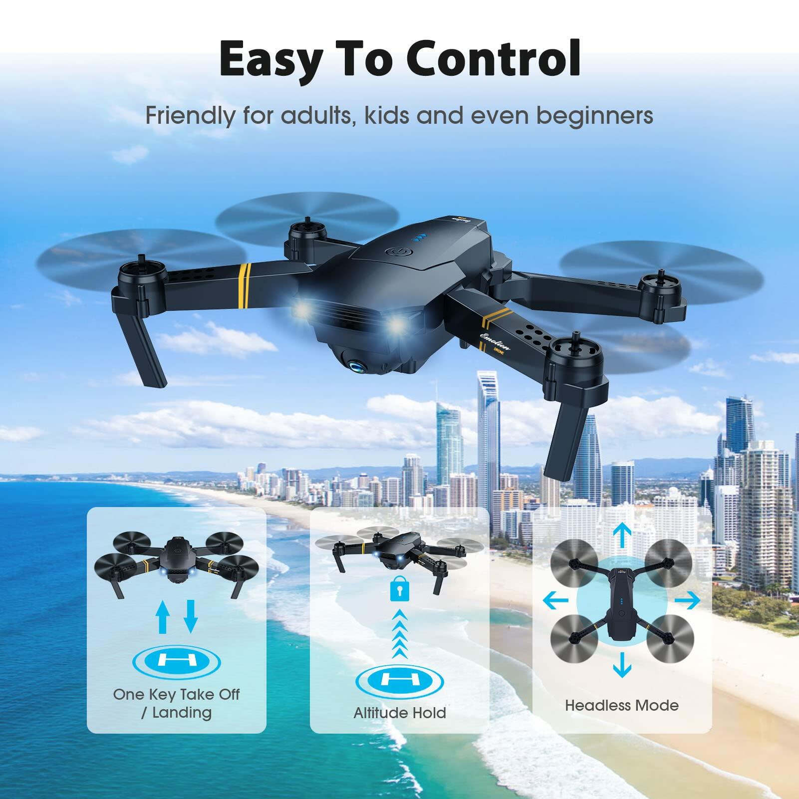 Drones with Camera for Adults Kids, Foldable RC Quadcopter, Helicopter Toys, 1080P FPV Video Drone for Beginners, 2 Batteries, Carrying Case, One Key Start, Altitude Hold,Headless Mode,3D Flips