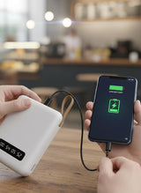 K16 Power Bank 10,000 mAh Portable Charger with 4 Built-In Charging Cables – Fast Charge USB-C, Lightning & Micro USB, Dual Output, Slim Powerbank for iPhone, Samsung, Android Devices